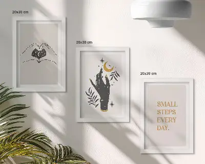 Pakke med illustrationer og rammer minimalistiske med inspirerende boho-tekst