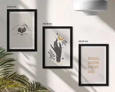 Pakke med illustrationer og rammer minimalistiske med inspirerende boho-tekst