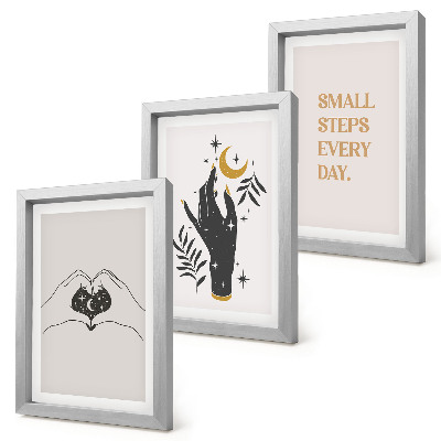 Pakke med billeder og rammer Minimalistiske illustrationer inspirerende boho tekst