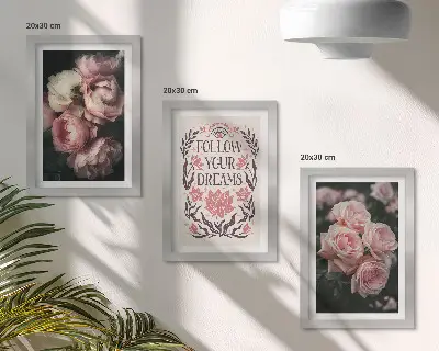 Moderne billedsæt med vintage roser og drømme-citat