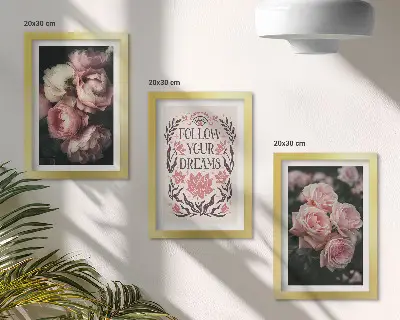 Moderne billedsæt med vintage roser og drømme-citat