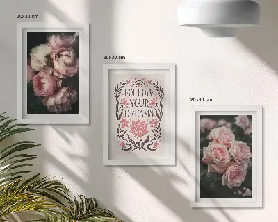 Moderne billedsæt med vintage roser og drømme-citat
