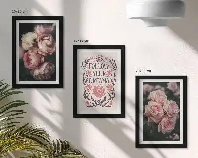 Moderne billedsæt med vintage roser og drømme-citat