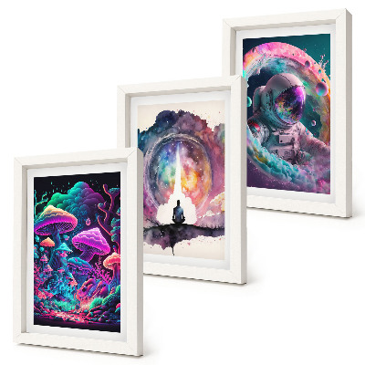Pakke med billeder og rammer Farverige illustrationer i fantasy-stil