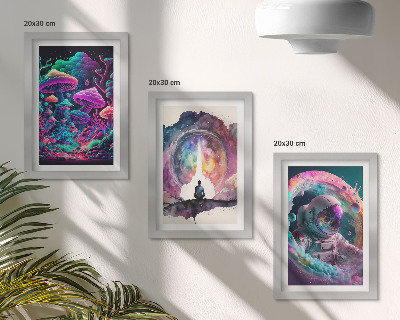 Pakke med billeder og rammer Farverige illustrationer i fantasy-stil