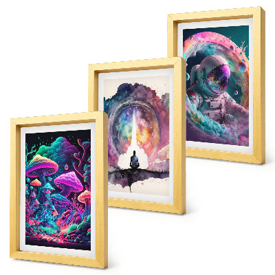 Pakke med billeder og rammer Farverige illustrationer i fantasy-stil