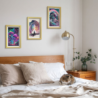 Pakke med billeder og rammer Farverige illustrationer i fantasy-stil