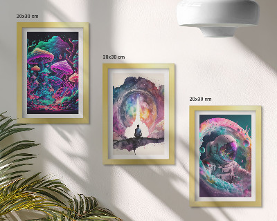 Pakke med billeder og rammer Farverige illustrationer i fantasy-stil