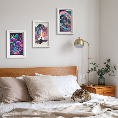 Pakke med billeder og rammer Farverige illustrationer i fantasy-stil