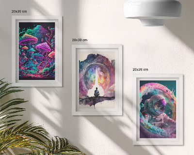 Pakke med billeder og rammer Farverige illustrationer i fantasy-stil