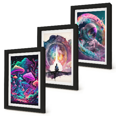 Pakke med billeder og rammer Farverige illustrationer i fantasy-stil