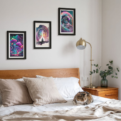 Pakke med billeder og rammer Farverige illustrationer i fantasy-stil