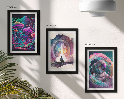 Pakke med billeder og rammer Farverige illustrationer i fantasy-stil