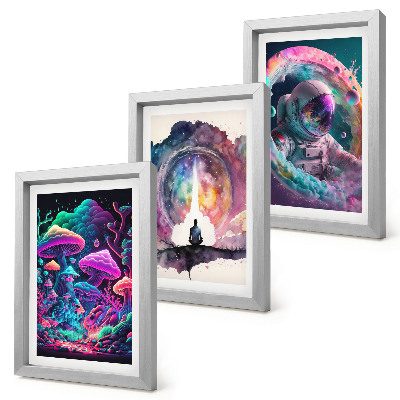Pakke med billeder og rammer Farverige illustrationer i fantasy-stil