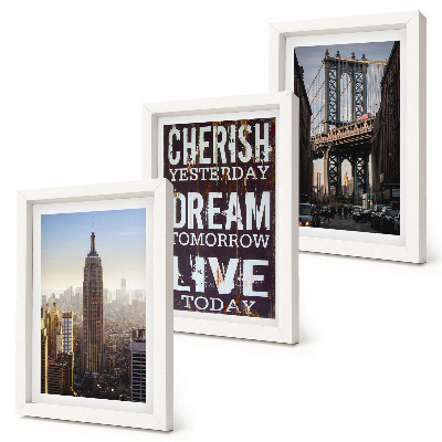 Pakke med billeder og rammer New York City Landskaber med et inspirerende citat