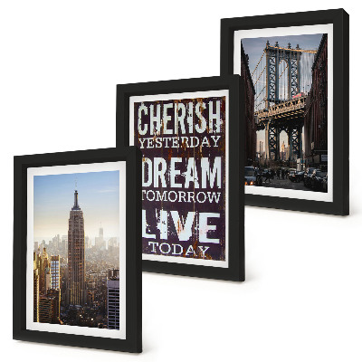 Pakke med billeder og rammer New York City Landskaber med et inspirerende citat