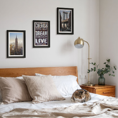 Pakke med billeder og rammer New York City Landskaber med et inspirerende citat