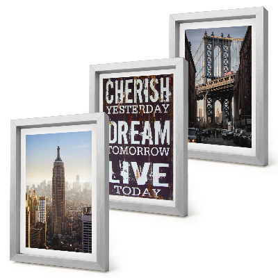 Pakke med billeder og rammer New York City Landskaber med et inspirerende citat
