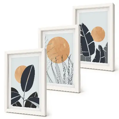 Billedvæg plantemønster med store sole i minimalistisk stil