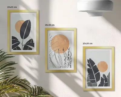 Billedvæg plantemønster med store sole i minimalistisk stil