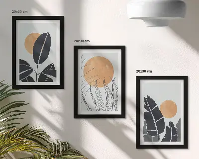 Billedvæg plantemønster med store sole i minimalistisk stil