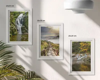 Billedrammer med naturmotiver sæt med motiver af vandfald bjerge skystier og efterårsudsigt