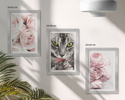 Billedvæg En kat blandt lyserøde blomster af roser og pæoner