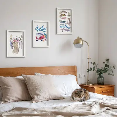 Billedemappe med rammer motiver med gevirhjort blomster ferievogn og fjer