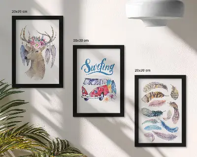 Billedemappe med rammer motiver med gevirhjort blomster ferievogn og fjer