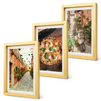 Billedvæg med motiv af charmerende gader med planter og italiensk pizza