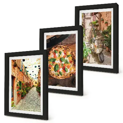 Billedvæg med motiv af charmerende gader med planter og italiensk pizza