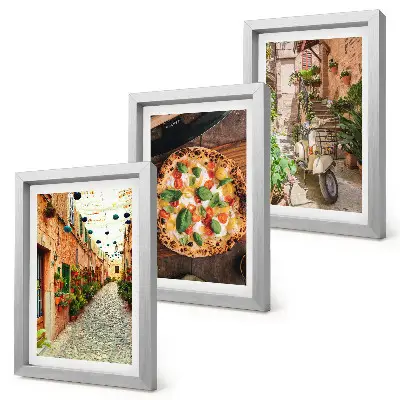 Billedvæg med motiv af charmerende gader med planter og italiensk pizza