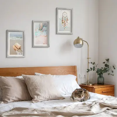 Moderne billedsæt med abstrakt havmotiv og boho drømmefanger