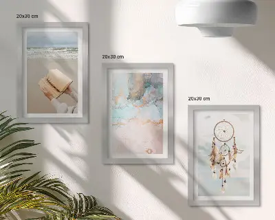 Moderne billedsæt med abstrakt havmotiv og boho drømmefanger