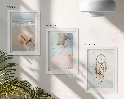 Moderne billedsæt med abstrakt havmotiv og boho drømmefanger