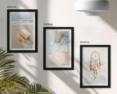 Moderne billedsæt med abstrakt havmotiv og boho drømmefanger