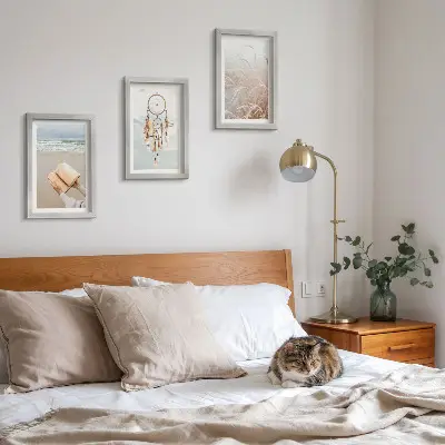 Moderne billedsæt med fredelige landskaber og sarte sommerudsigter i boho-stil