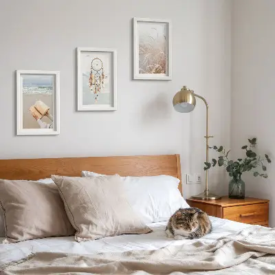 Moderne billedsæt med fredelige landskaber og sarte sommerudsigter i boho-stil