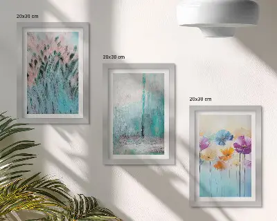 Billedvæg med blomster mod en baggrund af pastelfarver og fine mønstre
