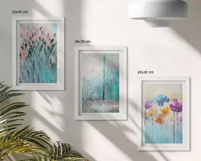 Billedvæg med blomster mod en baggrund af pastelfarver og fine mønstre