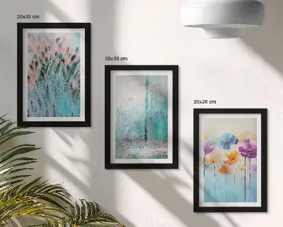Billedvæg med blomster mod en baggrund af pastelfarver og fine mønstre