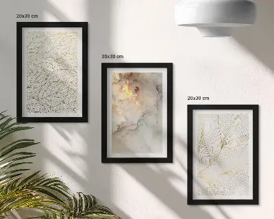 Pakke med billeder og rammer lineære bladmønstre i abstrakt marmorstil