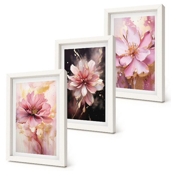 Pakke med billeder og rammer Blomsterkompositioner i nuancer af lyserød og hvid