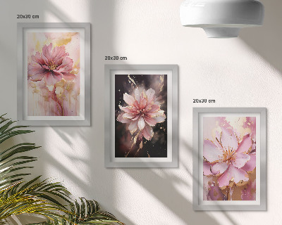 Pakke med billeder og rammer Blomsterkompositioner i nuancer af lyserød og hvid