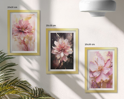 Pakke med billeder og rammer Blomsterkompositioner i nuancer af lyserød og hvid