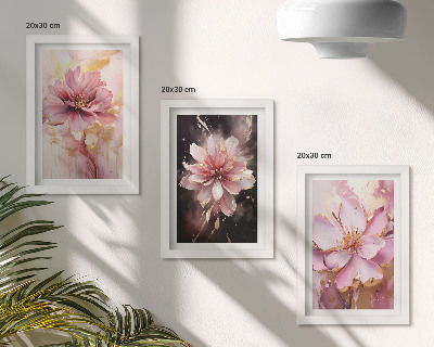 Pakke med billeder og rammer Blomsterkompositioner i nuancer af lyserød og hvid