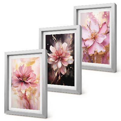 Pakke med billeder og rammer Blomsterkompositioner i nuancer af lyserød og hvid