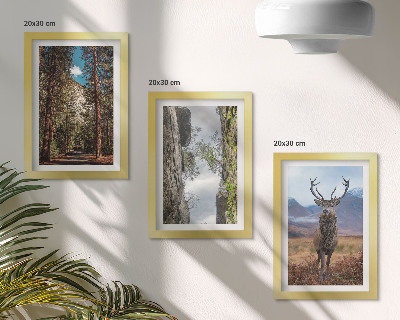 Billedvæg Vej i skoven, bjerge og hjorte i naturen