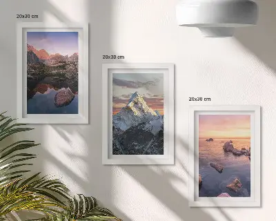 Billedrammer med bjerglandskaber pakke med motiver af vand og klipper i baggrunden