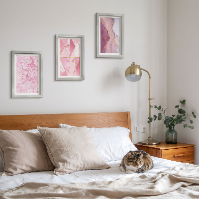 Pakke med billeder og rammer Geometriske mønstre med lyserøde blomster og pæoner